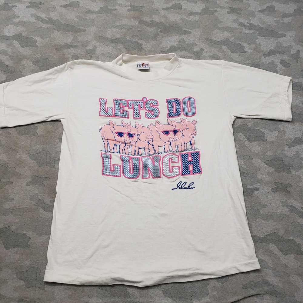 Vintage Poly Tees Idaho Shirt Mens Large White Short Sleeve Single Stitch